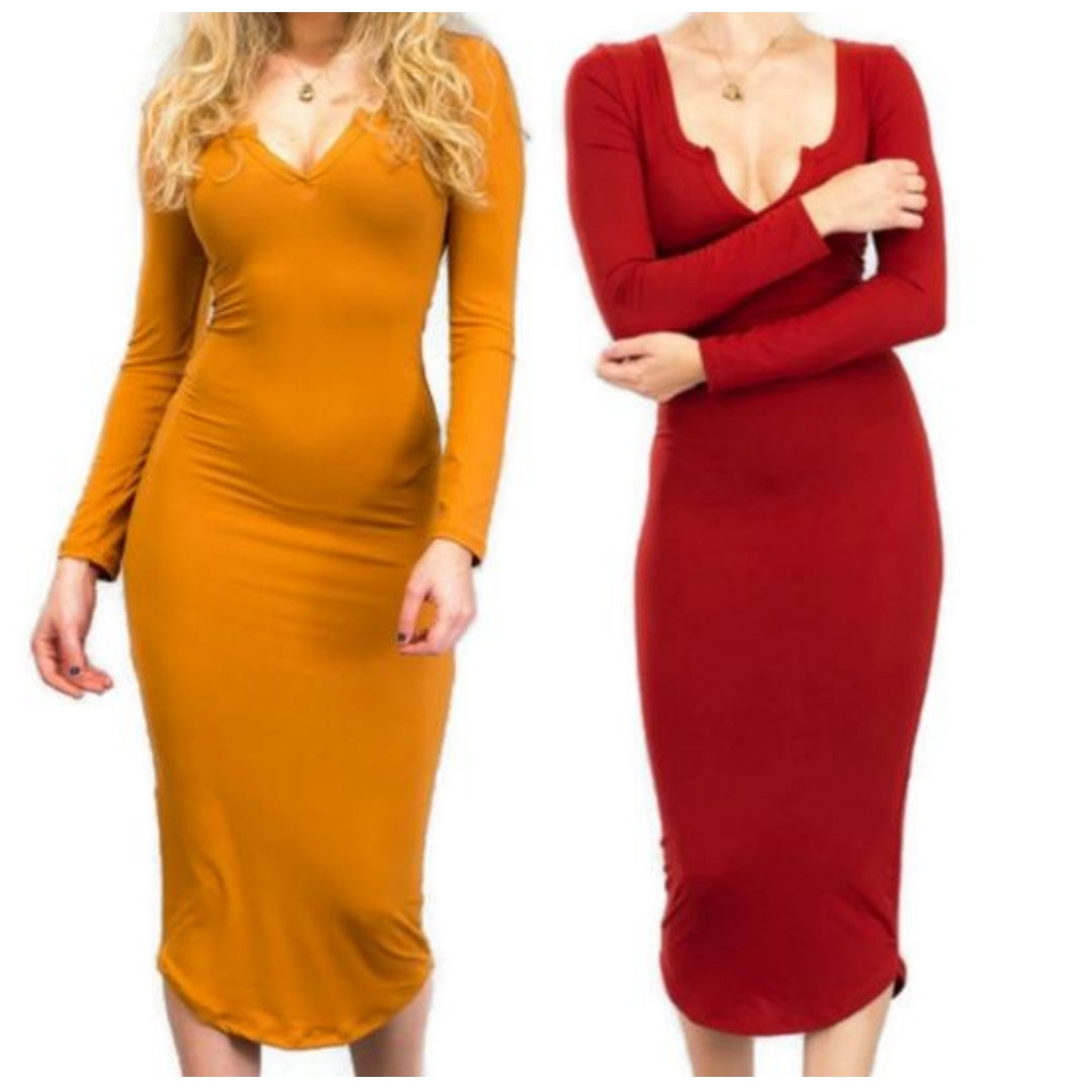 Women Mustard Rust Basic Bodycon Casual ...